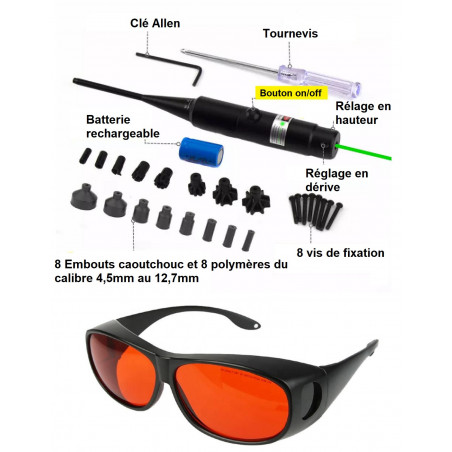 Collimateur de réglage laser vert réglable + lunette de protection